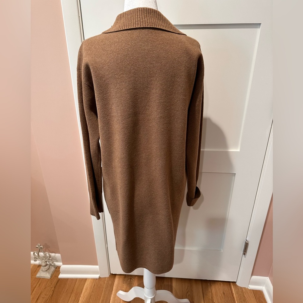 J Crew size XS light brown cardigan style knit sweater /coat.  Front pockets. - Picture 3 of 11